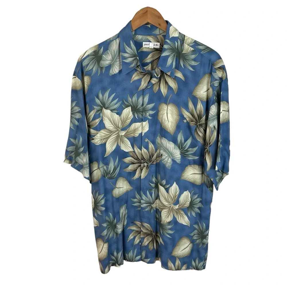 BF1493 Men’s Pierre Cardin Vintage Hawaiian Rayon Beach Button Down Shirt L